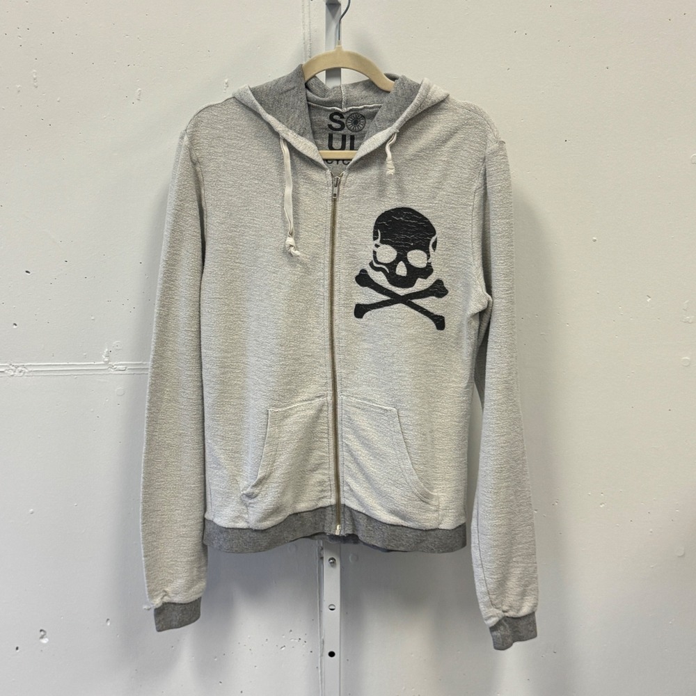 SoulCycle‎ Men's Skull Crossbones Full Zip Hoodie Gray Size M Made in Italy